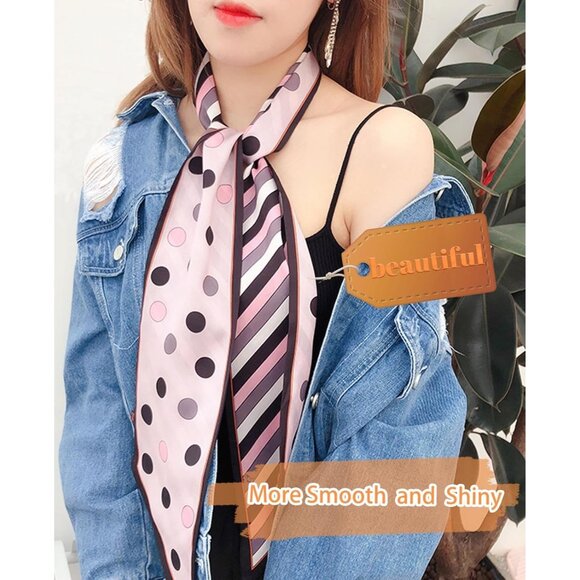 Women's Black Gray Pink Fashion Oblique Angle Silk Neck Scarf Printed Scarves - Picture 4 of 8